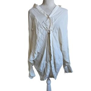 Free People Sz S Oversized Button Down Tie Front Tunic Top,‎ Neutral Cream